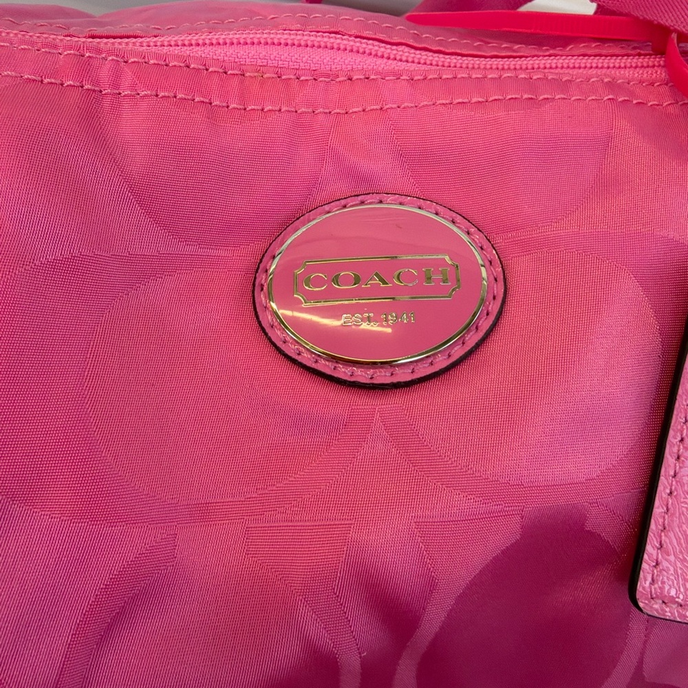 Pink Coach nylon weekender bag and a pouch - Picture 2 of 5